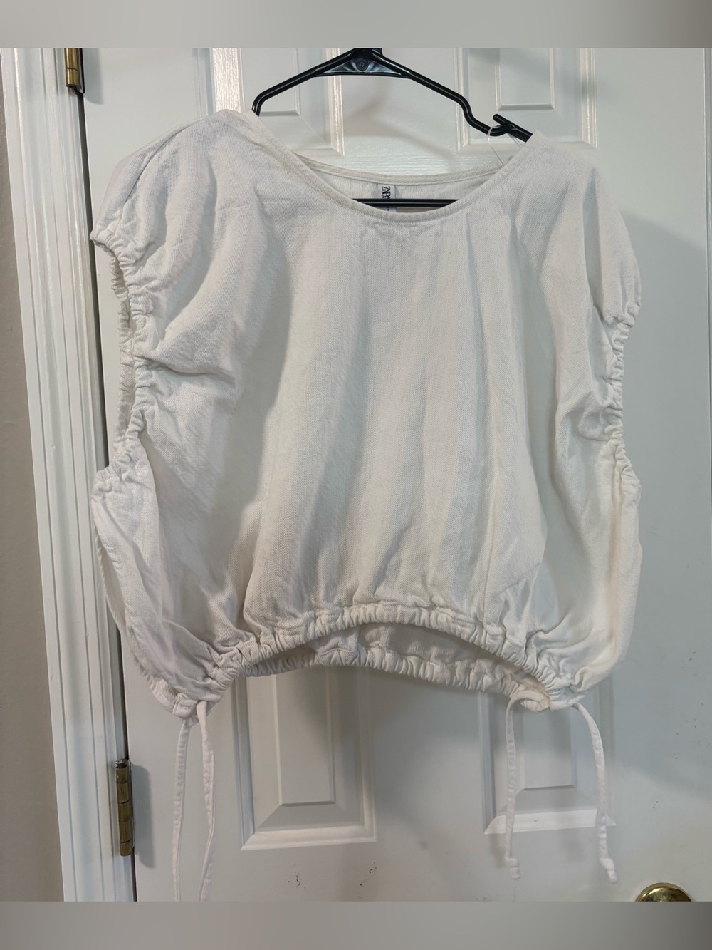 Zara White Drawstring Short Sleeve Top - Women Plus